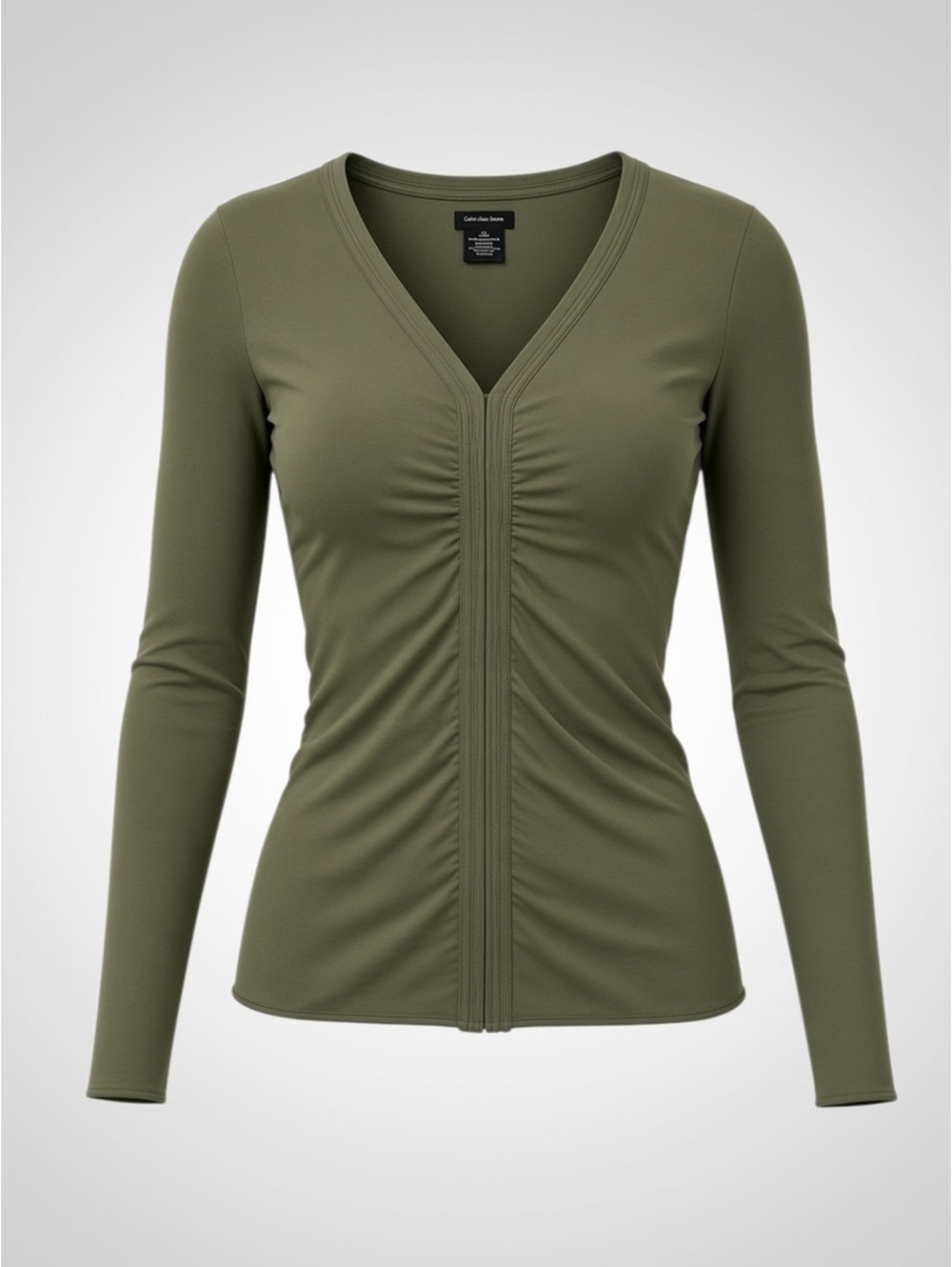 Calvin Klein Jeans Women's Olive Green Long Sleeve V-Neck Cotton Top Size Large
